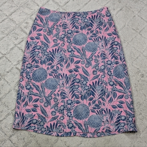 J. Crew Abigail Borg Skirt Women's 2 Pink Blue Tulip Floral Silk Slip Lined Back - Picture 1 of 9